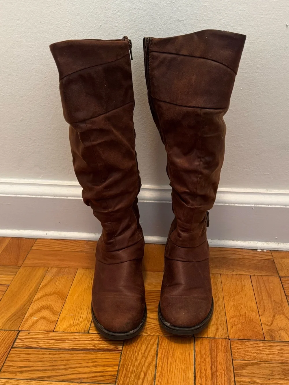 Baretraps Women's Brown Knee-High Buckle Boots